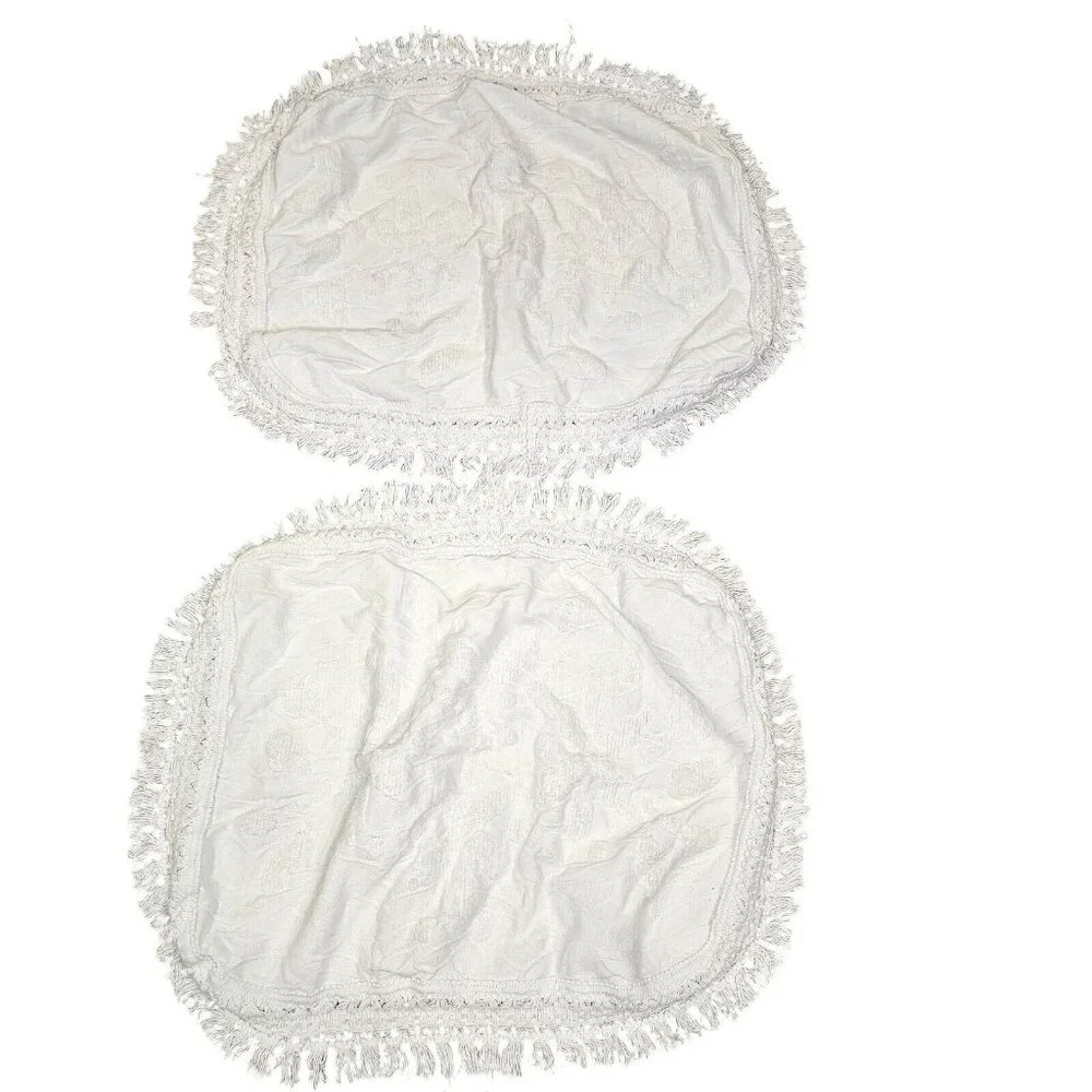 Chenille Pillow Shams Set of 2 White Cotton Standard 20X28 Fringe Floral Cottage